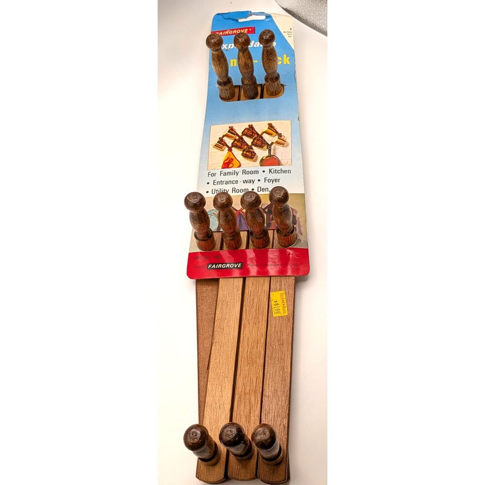 FAIRGROVE Vintage Wooden Expandable Accordion Wall Rack 10 Peg Hooks 1977